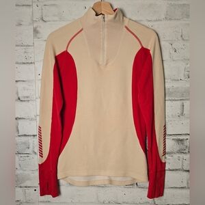 Helly Hansen Lifa Merino Half Zip Base Layer Top Red Beige Large